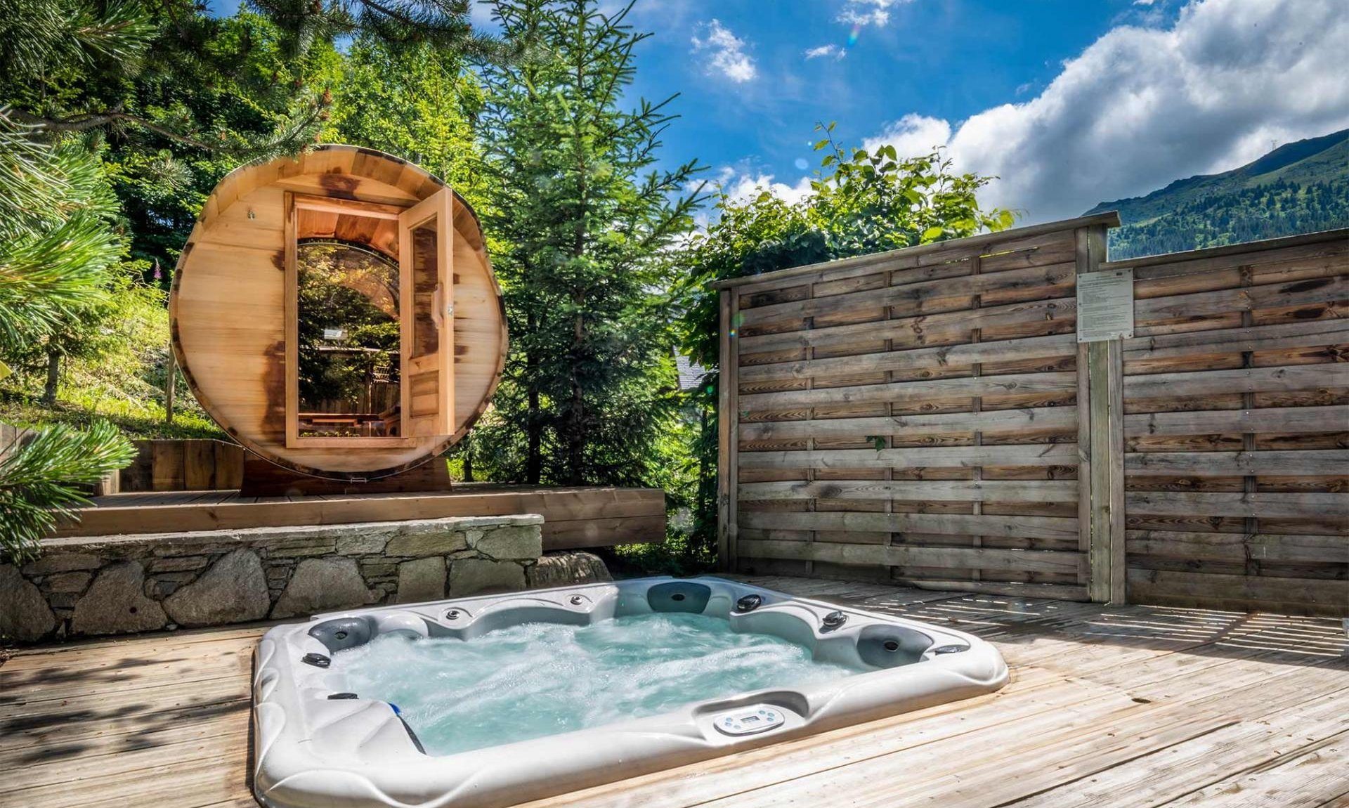 The outdoor Hot Tub & Sauna at Chalet Brioche in Meribel
