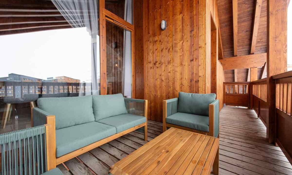 The seating area on the Balcony at Chalet Noella Val Thorens