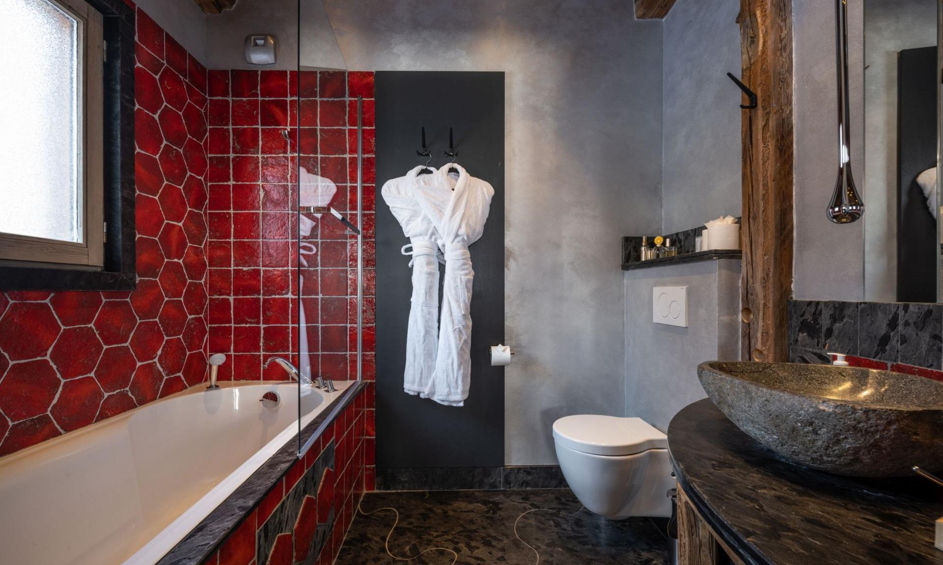 One of the bathrooms in Catered Chalet Cheval Blanc Meribel Le Raffort One of the bathrooms in Catered Chalet Cheval Blanc Meribel Le Raffort