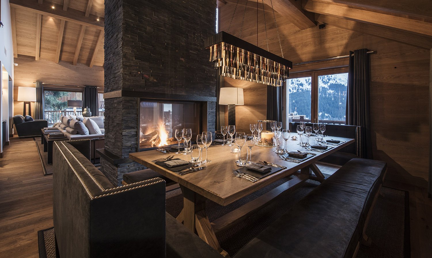 The Dining and Living areas in Chalet Le Grenier in Meribel Centre The Dining and Living areas in Chalet Le Grenier in Meribel Centre