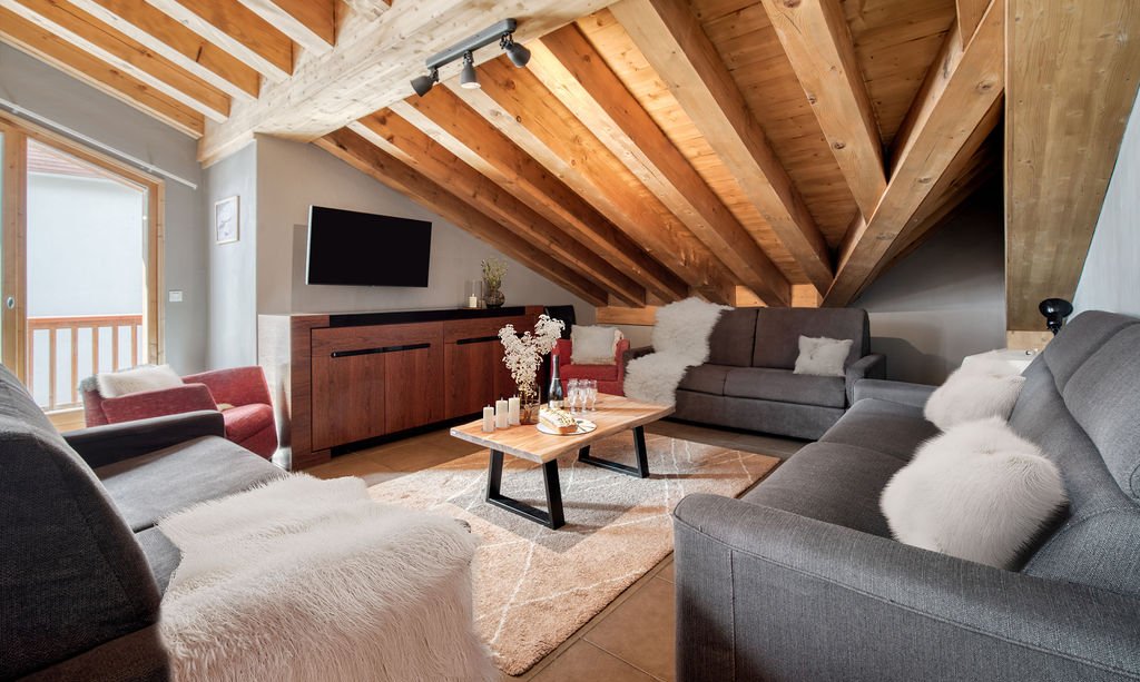 The Living area in Chalet Sabot Penthouse in Val Thorens The Living area in Chalet Sabot Penthouse in Val Thorens