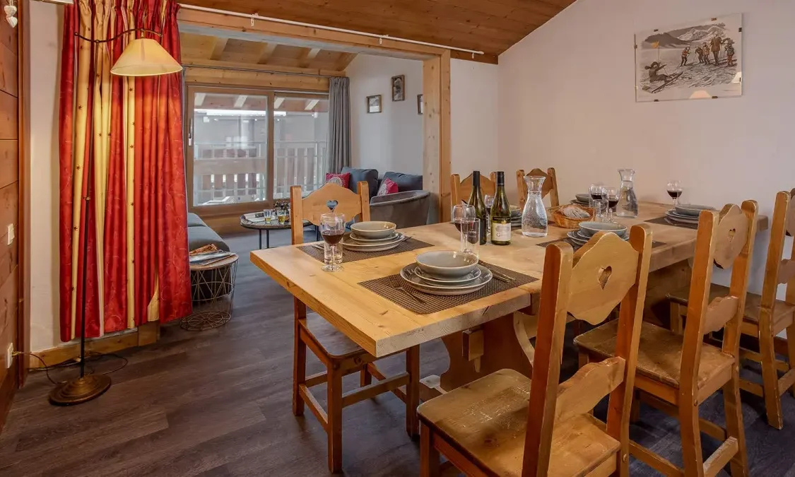 The dining area in Catered Chalet Pierre Meribel Mottaret The dining area in Catered Chalet Pierre Meribel Mottaret