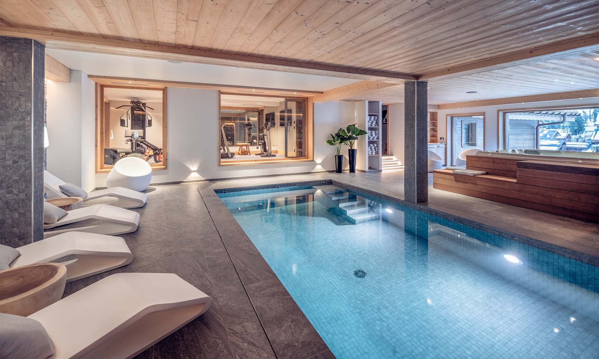 The Pool and Spa area in Chalet Harmony Meribel