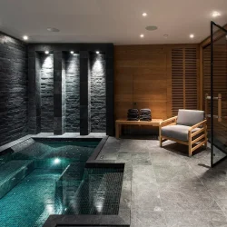 The Spa area with sunken Hot Tub and Sauna in Chalet Le Grenier in Meribel Centre