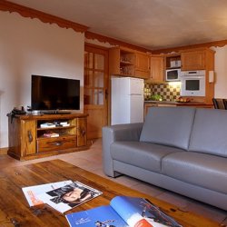 The Living area with fireplace inChalet des Neiges Plein Sud apartment in Val Thorens