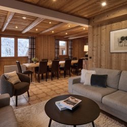 The Living and dining area in Chalet Blanchot, Meribel
